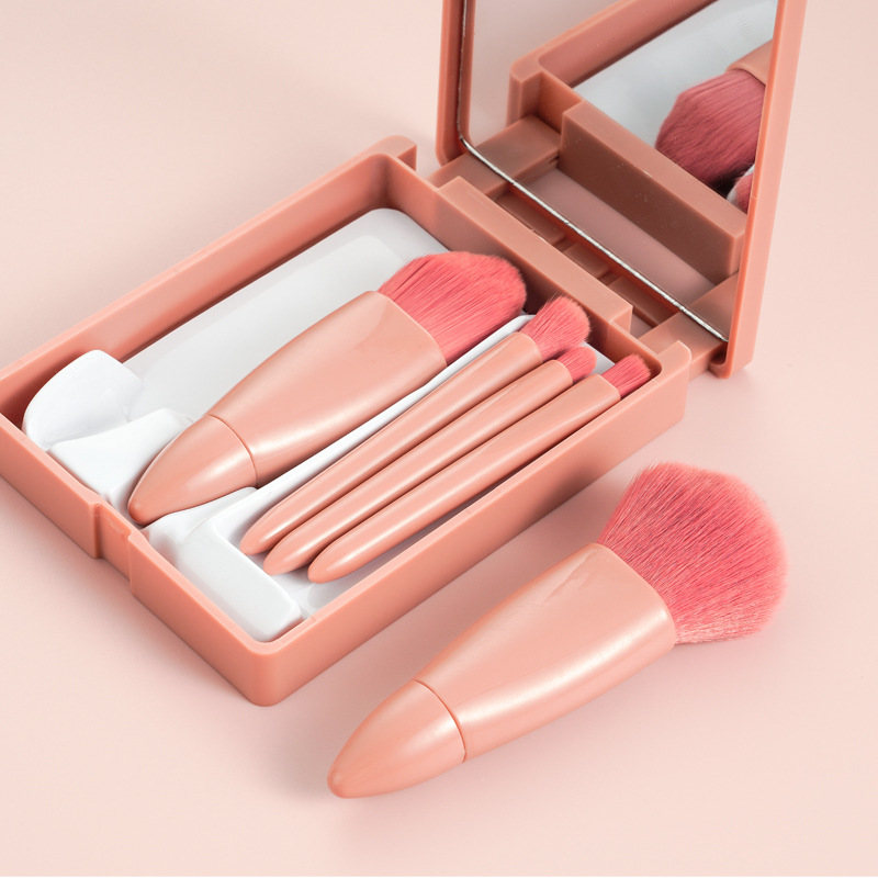 Portable makeup brush set: foundation brush, loose powder, eyeshadow brush, lip brush, complete set of soft bristles with makeup mirror box details Picture