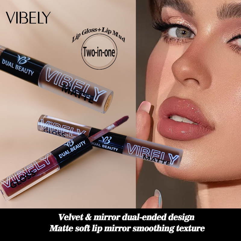 VIBELY, a double-headed water gloss mirror lip gloss, matte non-stick cup, matte lip gloss, whitening, film-forming and lip setting Application Scenario
