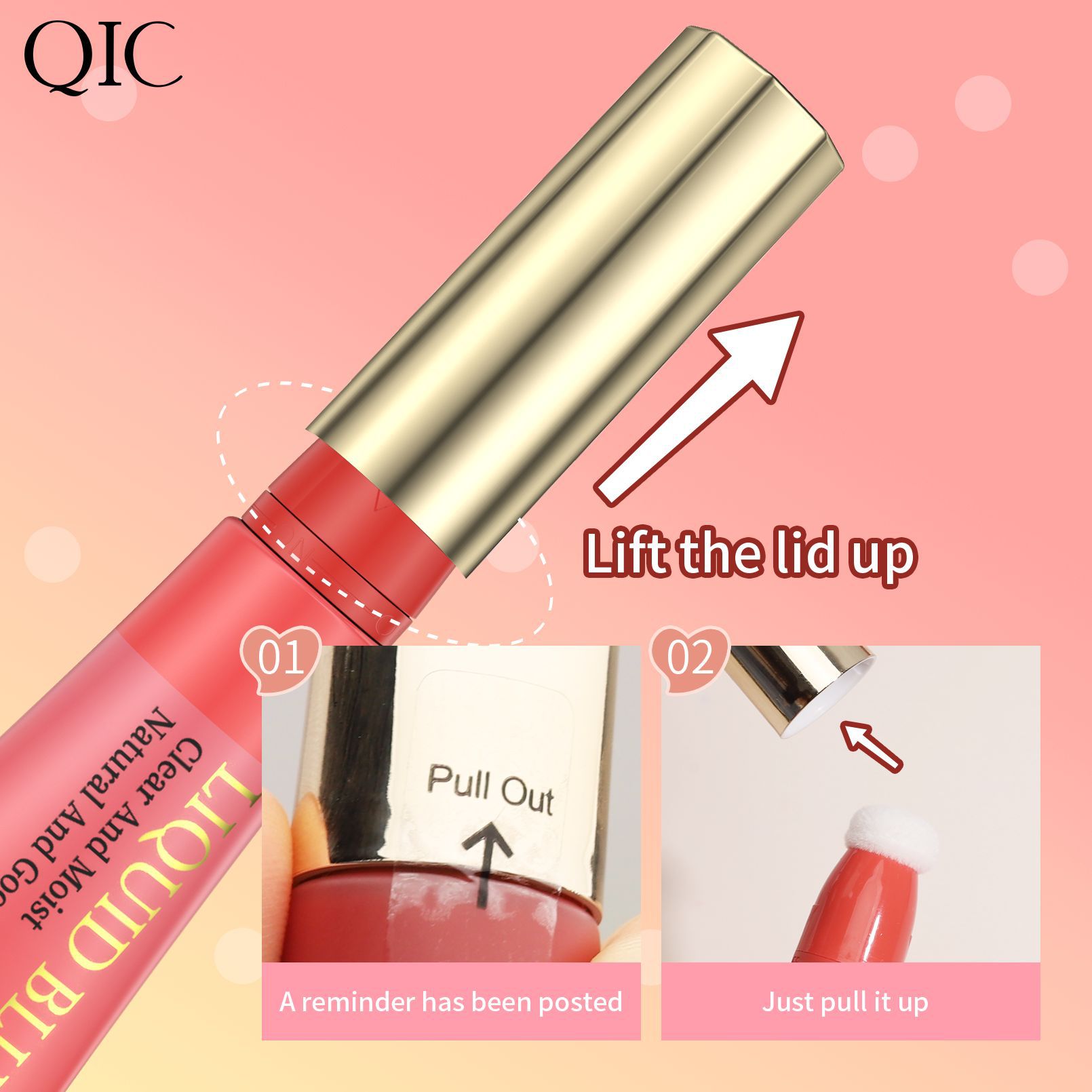 QIC Qini CAI Sponge Blush for Head, Lip and Cheek, Hydrating, Easy to Spread, Smooth and Long-lasting Liquid Blush Specification drawing
