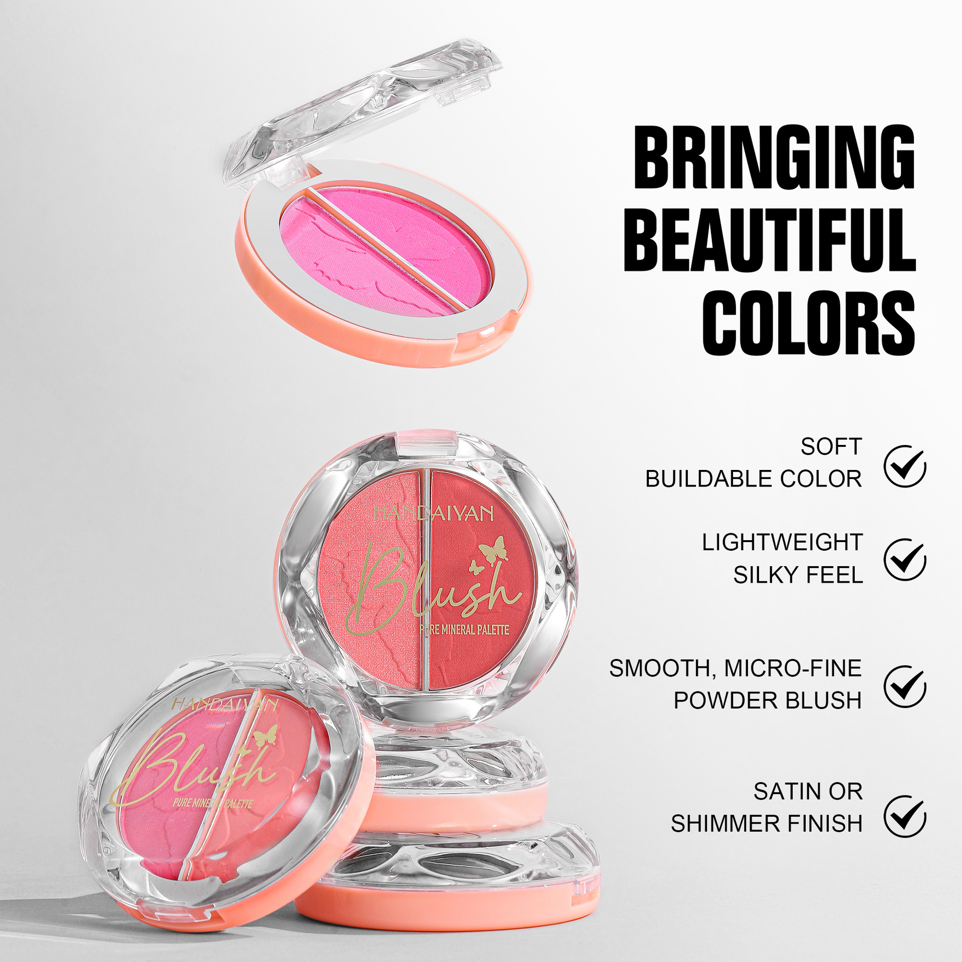 handaiyan Cross-border Two-Color Blush Palette High-gloss Brightening and Contouring Multi-Purpose Palette Pearlescent Matte Blush Cream Blush details Picture