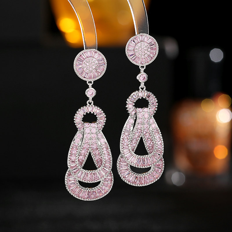 s925 Silver Needle Zircon inlaid Design sense knot Earrings Light Luxury long style wedding Banquet high-end earrings wholesale detail image 3