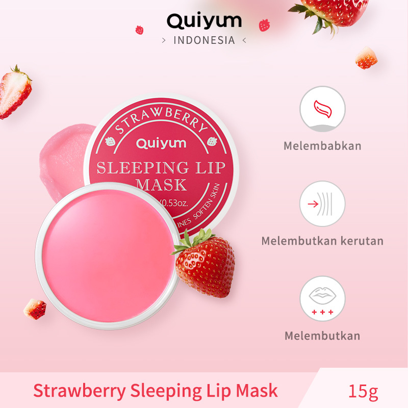 Cross-border QUIYUM Strawberry Sleep Lip Mask 15g Hydrating and moisturizing Lipstick Softening Keratin Moisturizing Manufacturer in stock full figure