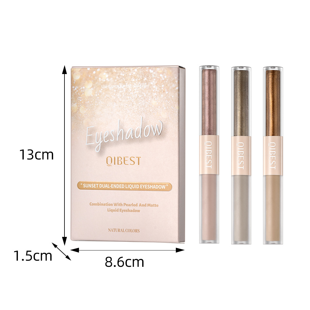 QIBEST Double-Head Liquid Eyeshadow Pearl Matte Fine Glitter Natural Brightening High-gloss Eyeshadow Liquid Makeup Set Item Picture