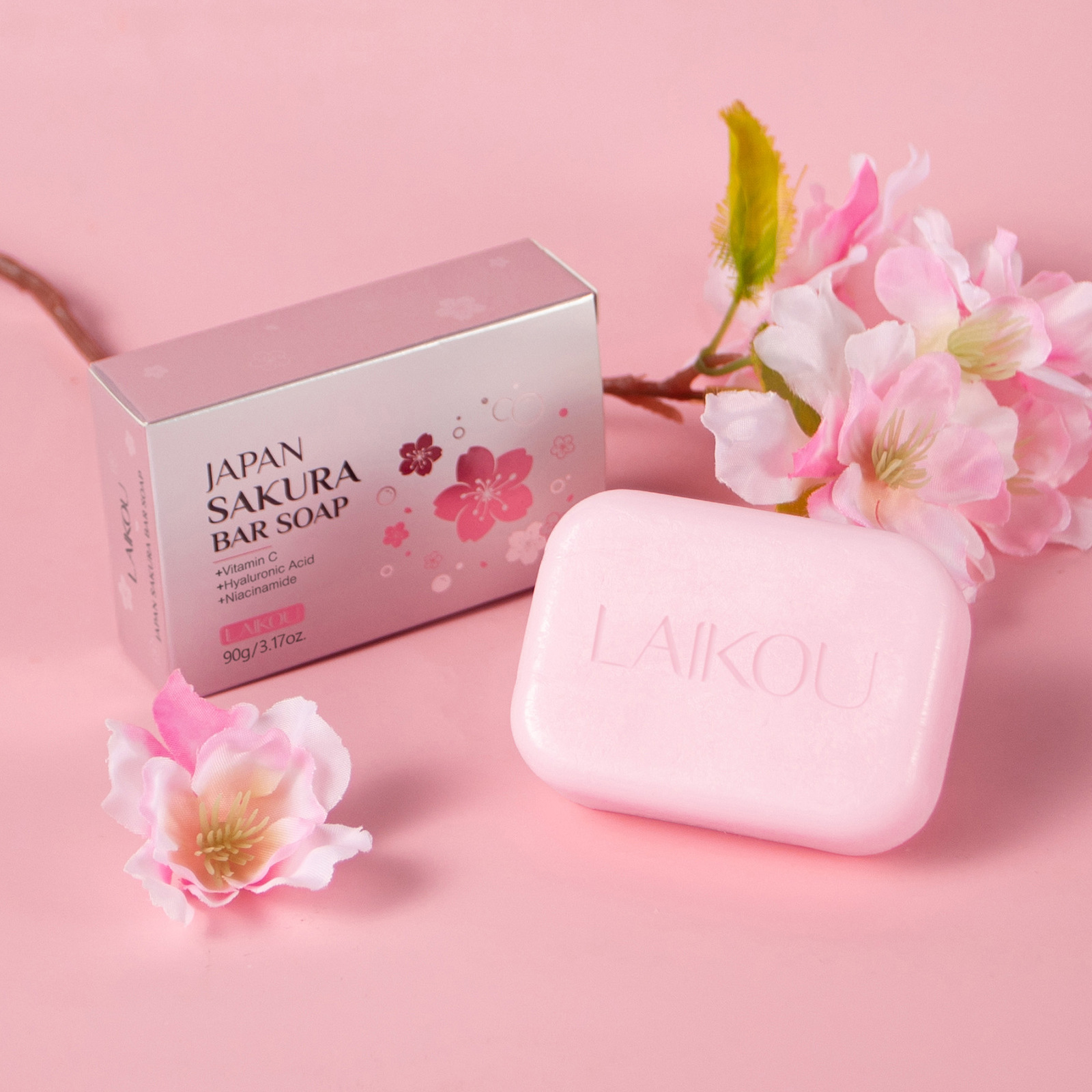Cross-border Laicome Cherry Blossom Soap 90g for facial cleansing, body cleansing, care, hydrating, moisturizing and nourishing, one-stop delivery full figure