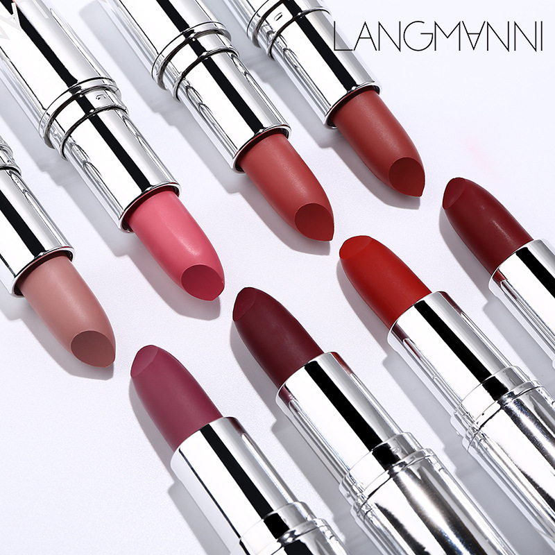 langmanni silver tube matte lipstick is not easy to stick to cups. Cross-border makeup lipstick wholesale full figure