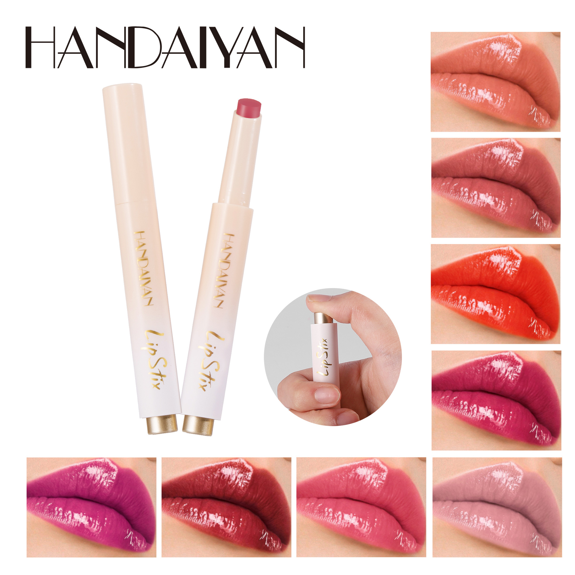 Cross-border Press Lipstick 8-color Mirror Water Gloss Lip Gloss handaiyan long-lasting Moisturizing and Nourishing Lipstick pen full figure