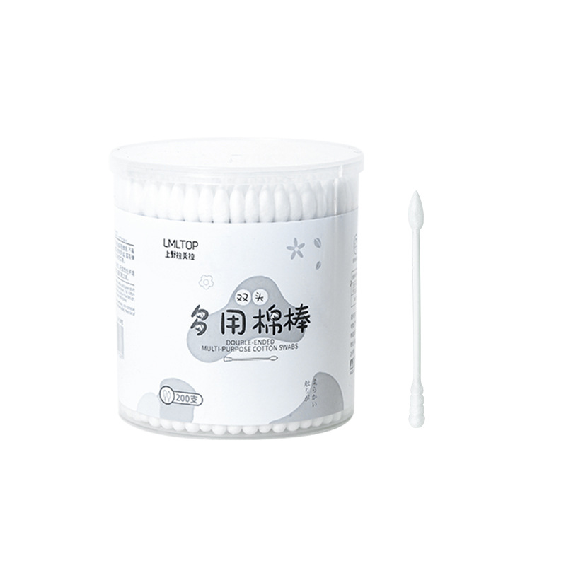 LMLTOP Double-headed cotton swabs 200 pieces, pointed and spiral-tipped paper sticks, makeup and cleaning cotton swabs A672 Item Picture