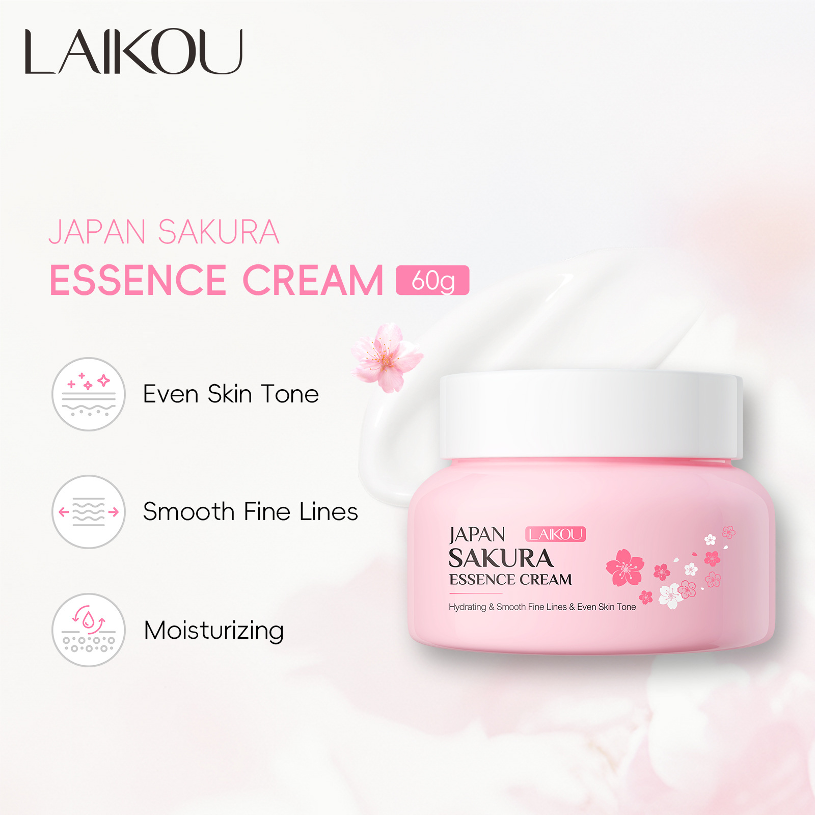 LAIKOU Cherry Blossom Essence Cream 60g, Autumn and Winter Moisturizing, Hydrating and Nourishing, in stock from the manufacturer full figure