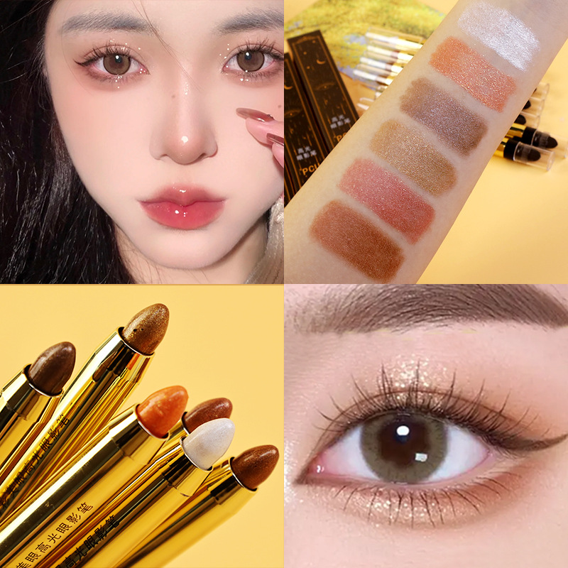 PCU Lazy Person's Dazzling High-gloss Eyeshadow Pen, Double-headed pearlescent Fine Sparkling Horizontal brush, one-touch matte eyeshadow stick Application Scenario
