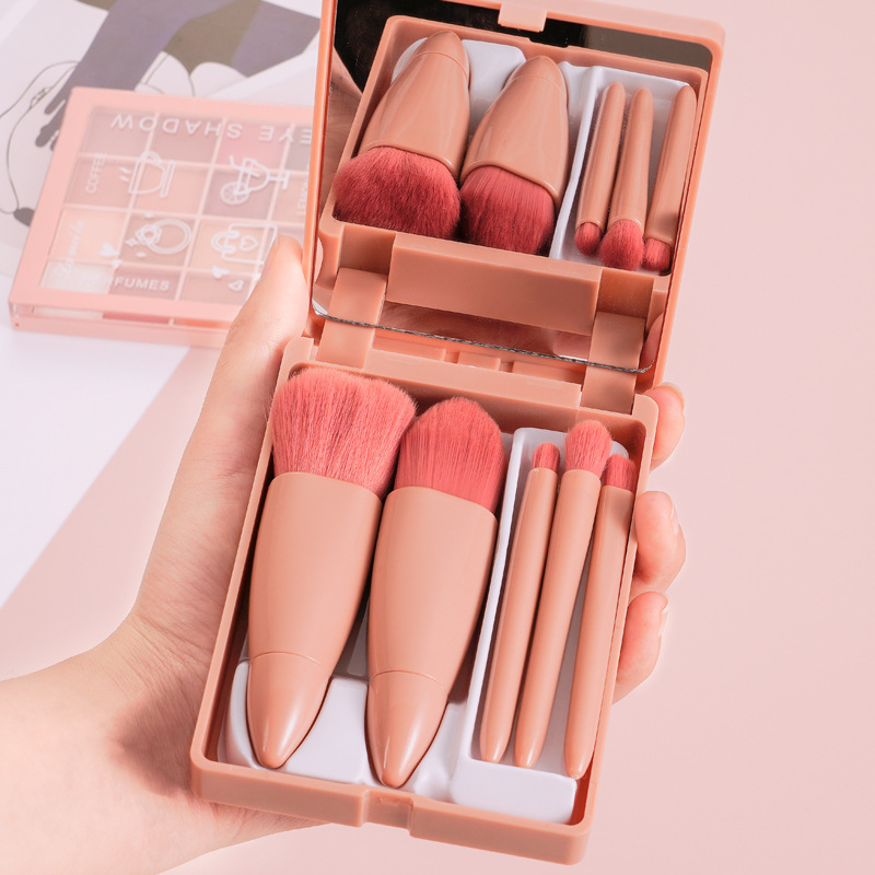 Portable makeup brush set: foundation brush, loose powder, eyeshadow brush, lip brush, complete set of soft bristles with makeup mirror box full figure