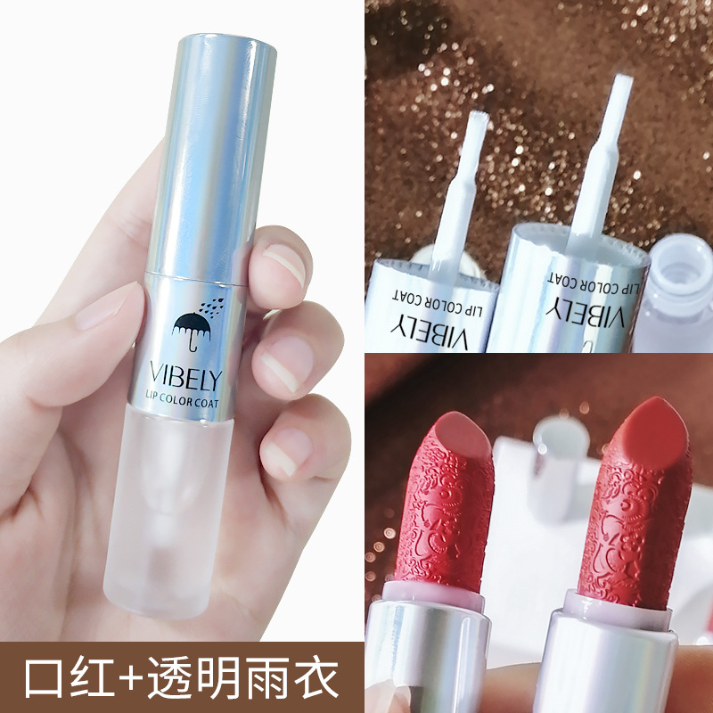 VIBELY Dual-head Lipstick Raincoat Non-stick Cup Long-lasting matte Bright Red 999 Lipstick Two-in-one Lip Gloss details Picture