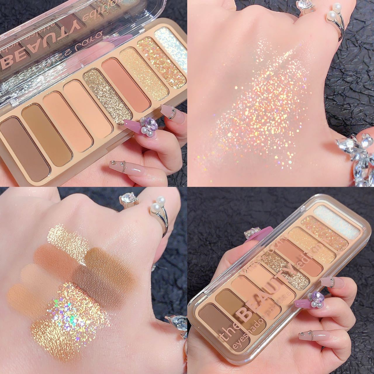 MISS LARA's new nine-color eyeshadow, featuring pearlescent sequins, glitter powder, and matte finishes, is an affordable beginner's Instagram makeup Application Scenario