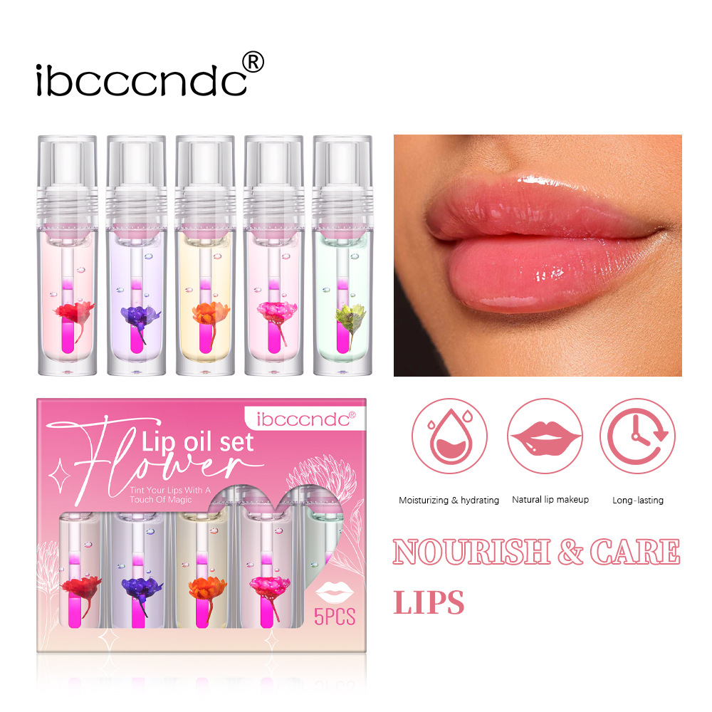 ibcccndc Flower Lip Moisturizer 5-bottle Set Transparent Dudu Lip Gloss full figure