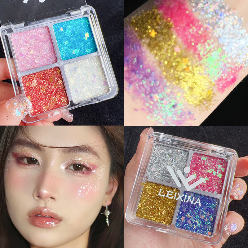 Four-color sequined eyeshadow, super shiny children's stage makeup, performance-specific makeup, sparkling gel, glitter eye makeup patches details Picture