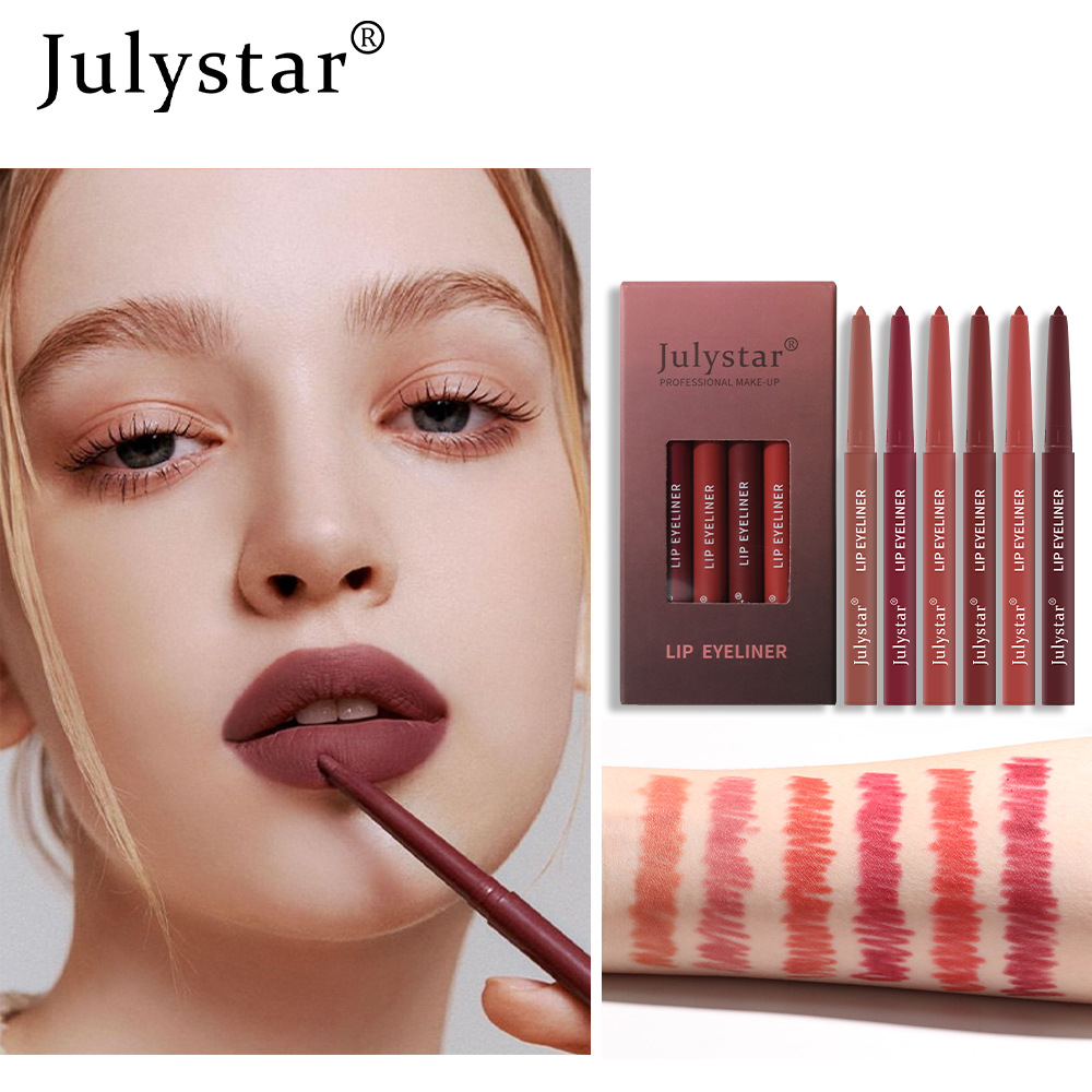 Amazon lip pen waterproof, non-blurring lipstick pen, pink matte lip gloss, rotating lip liner pen set, beauty wholesale Specification drawing