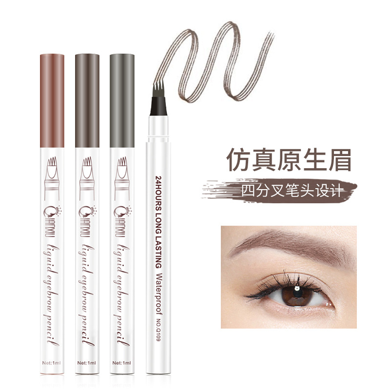 A best-selling four-fork liquid eyebrow pencil for foreign trade, waterproof and non-smudge, extremely fine 4-fork water eyebrow pencil, wild eyebrow factory direct sales full figure