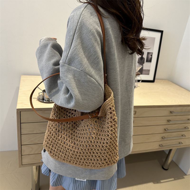 Artistic and retro hand-woven bags, casual cotton thread single-shoulder bags, tote bags, woolen bags, shopping bags for women Specification drawing