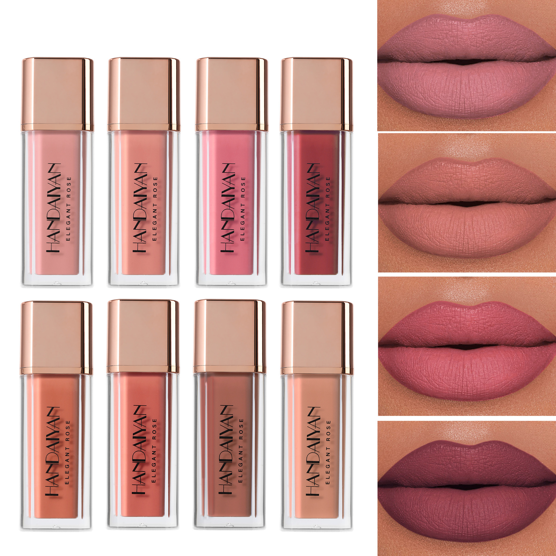 Cross-border Lip gloss Lip Gloss 8-color non-stick cup Non-fading handaiyan Matte Lipstick Matte Lip gloss details Picture