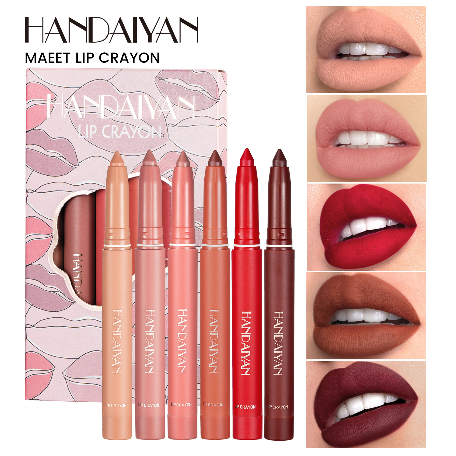 HANDAIYAN Lip Liner Lipstick Set: 6 lipsticks that can be rotated and sharpened without fading full figure