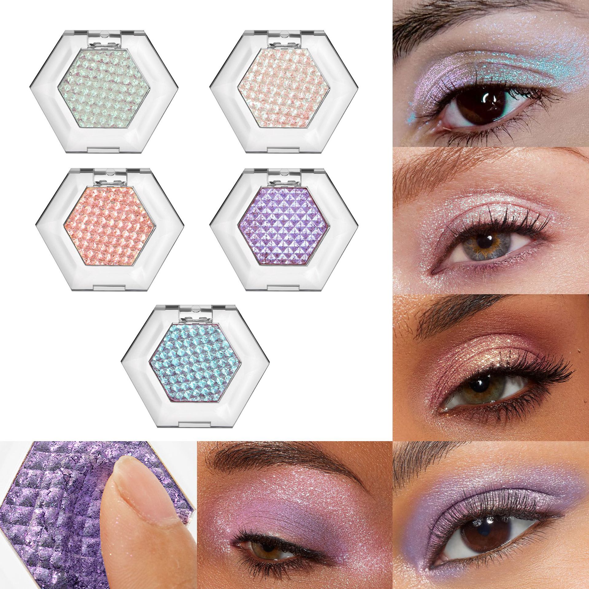 Cross-border Eyeshadow Chameleon HANDAIYAN Fine Sparkling Eyeshadow Hexagonal 5-color stock mashed Potato Eyeshadow full figure