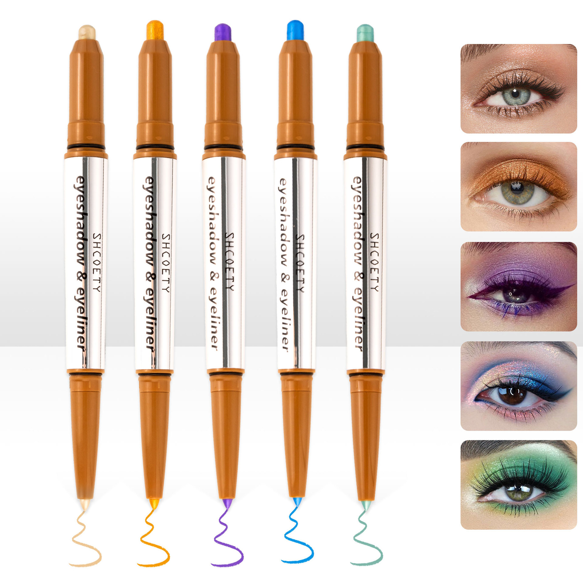SHCOETY dual-head eyeshadow and eyeliner pen two-in-one lazy person high-gloss eyeshadow stick, waterproof and non-smudging, multi-color cross-border full figure
