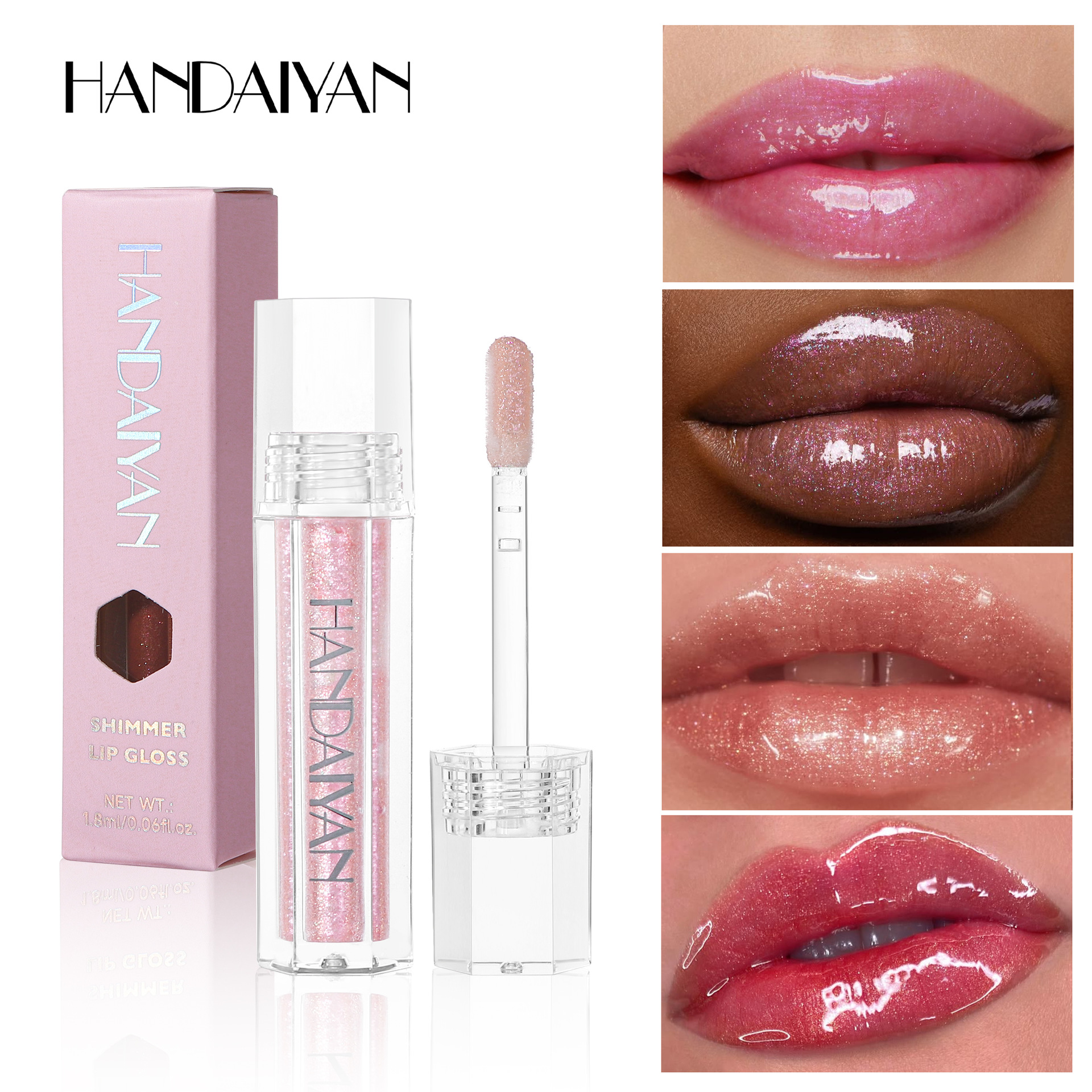 Cross-border Pearlescent Lip Gloss Moisturizing and Sparkling HandAIyan 6-color Lip gloss Transparent Moisturizing and easy-to-apply pearlescent Lip gloss full figure