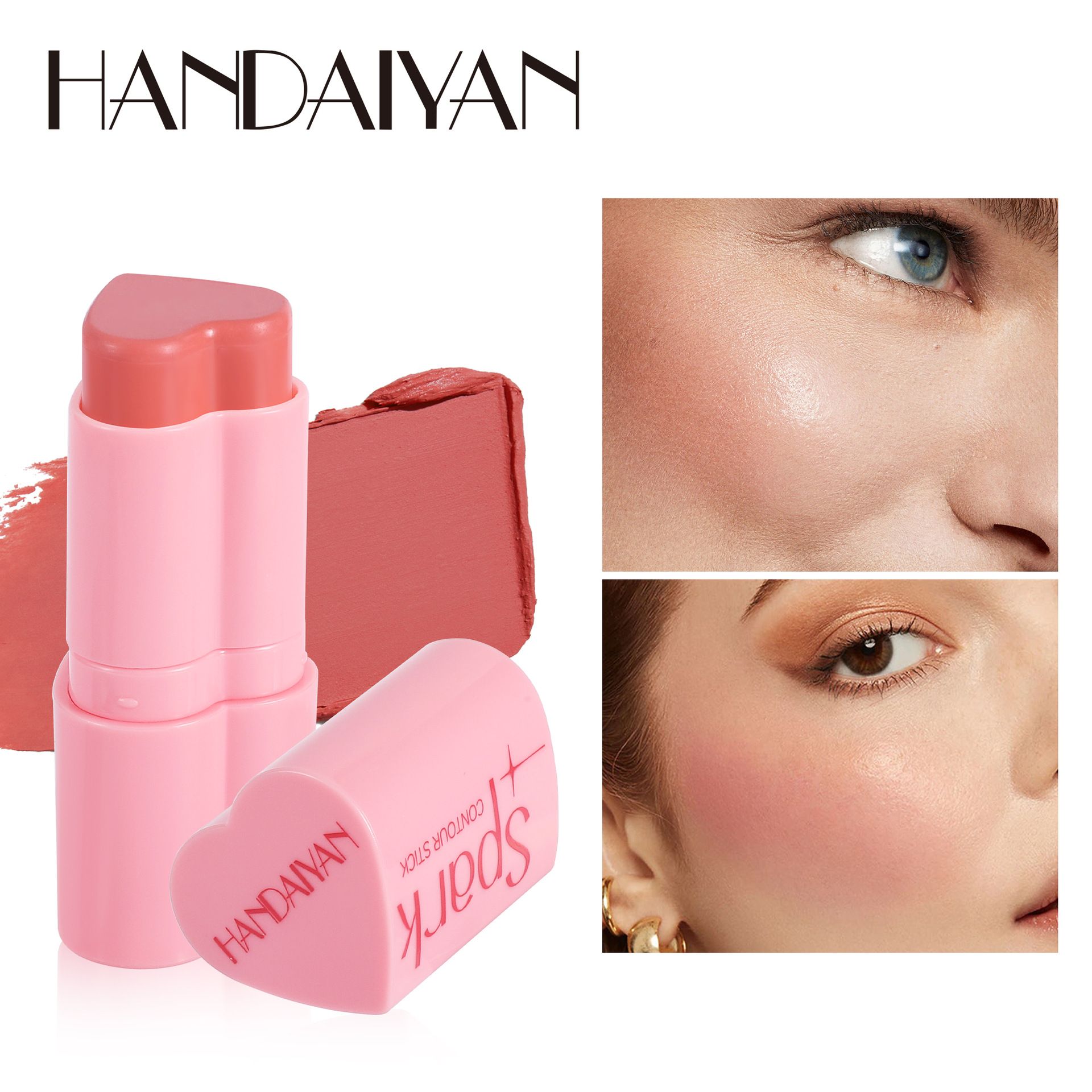 handaiyan Cross-border Blush Stick, Love Blush Cream, Highlighter Contouring Stick, Facial Brightening, Pearlescent Fine Sparkling Blush details Picture