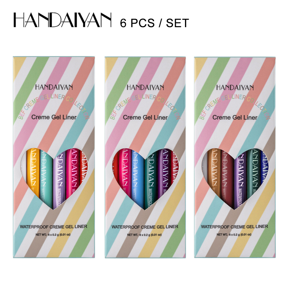 Cross-border bestseller: 6-piece set of HANDAIYAN eyeliner pen, rotatable, waterproof and non-smudging, colorful eyeliner gel pen set Item Picture