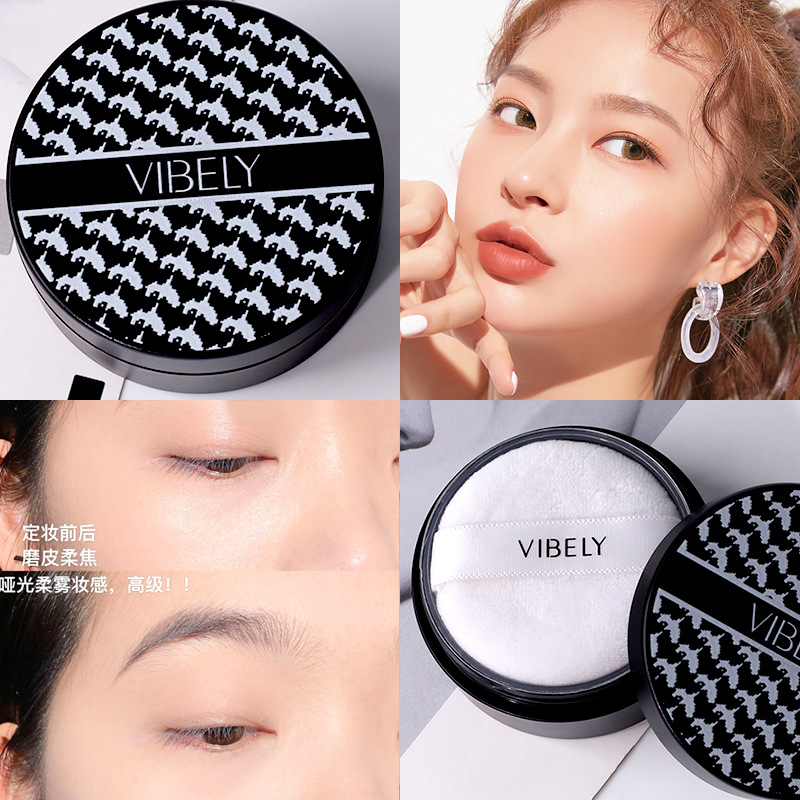 VIBELY Thousand Bird Pattern Breathable Oil-control Setting Powder, Clear, Smooth, Waterproof and sweat-proof Setting Powder puff Specification drawing