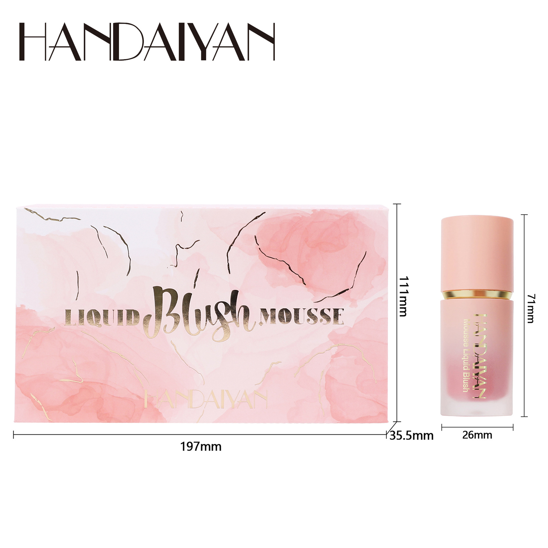 handaiyan Cross-border Blush Stick Set of 5 pieces, Pearl and matte Blush Liquid, easy to color and contouring liquid blush Specification drawing