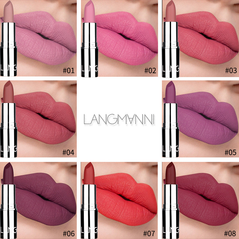 langmanni silver tube matte lipstick is not easy to stick to cups. Cross-border makeup lipstick wholesale Specification drawing