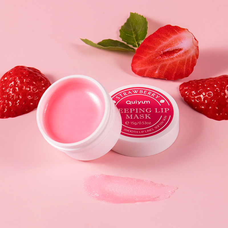 Cross-border QUIYUM Strawberry Sleep Lip Mask 15g Hydrating and moisturizing Lipstick Softening Keratin Moisturizing Factory wholesale full figure