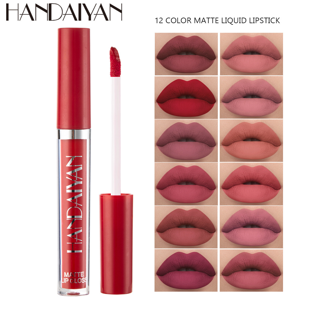 HANDAIYAN Cross-border 12-color matte lip gloss liquid lipstick, long-lasting waterproof, non-stick to cups, matte lip gloss full figure
