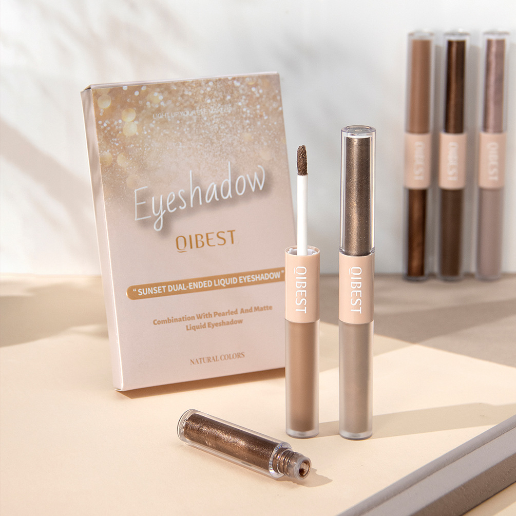QIBEST Double-Head Liquid Eyeshadow Pearl Matte Fine Glitter Natural Brightening High-gloss Eyeshadow Liquid Makeup Set full figure