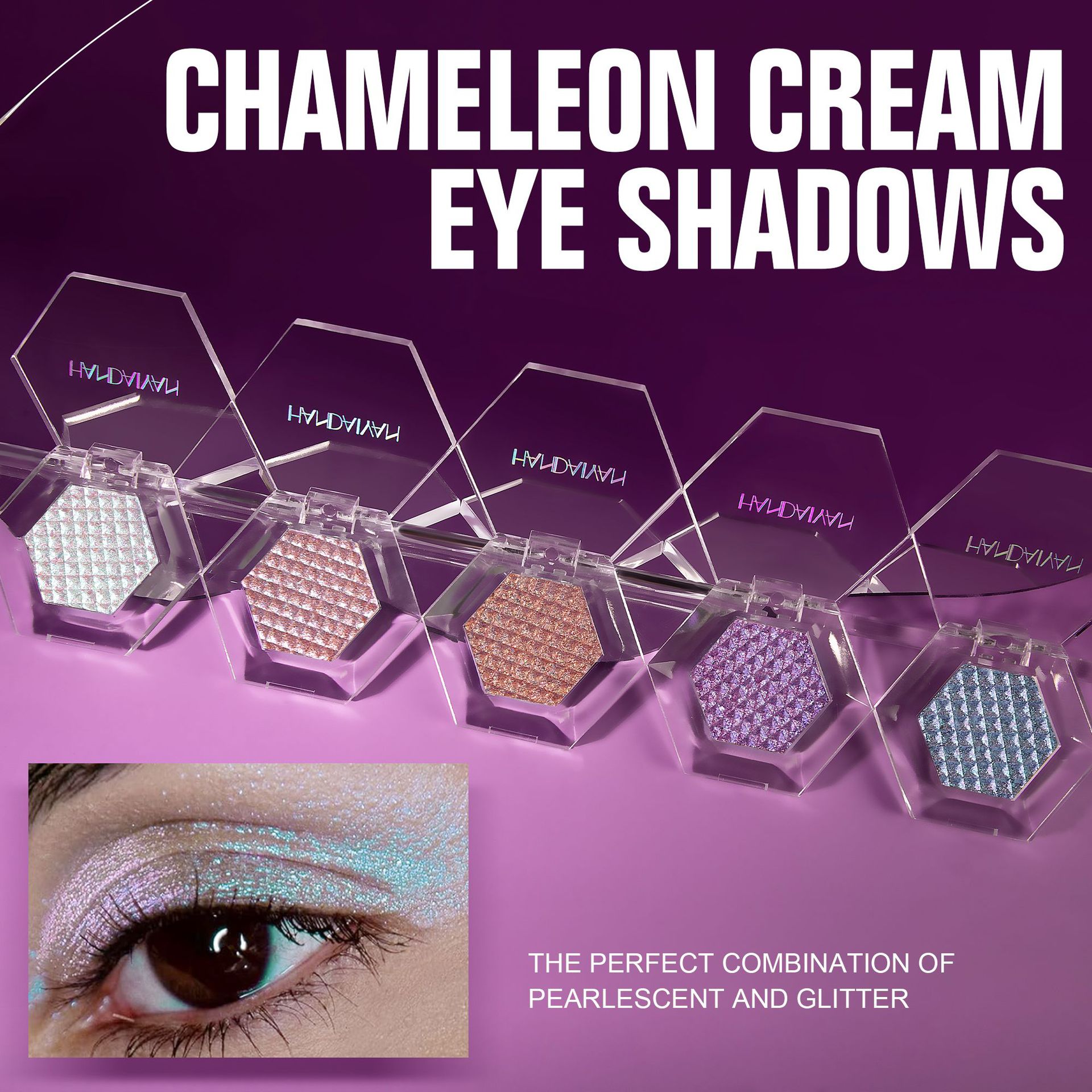 Cross-border Eyeshadow Chameleon HANDAIYAN Fine Sparkling Eyeshadow Hexagonal 5-color stock mashed Potato Eyeshadow details Picture