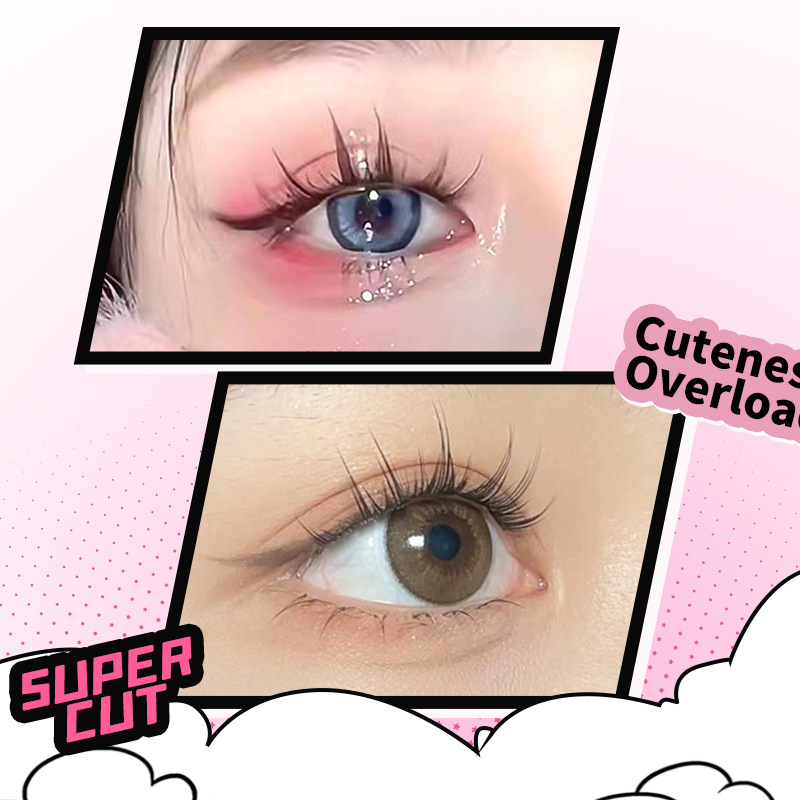 Cat Spirit comic eye false eyelashes for women, natural simulation fine stem single cluster segmented cat ear eyelashes, natural style Specification drawing