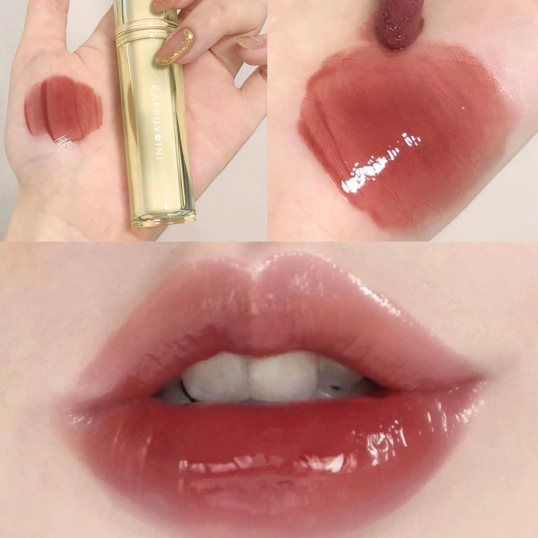 Douyin Makeup Cappuvini Ice Tea Mirror Surface Water Gloss Lip Gloss, long-lasting and easy to color Glass Jelly Lip Gloss wholesale Application Scenario