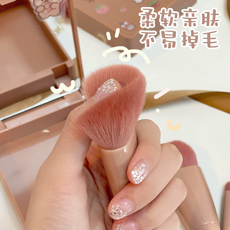 Portable 5-piece makeup brush set with mirror, mini multi-functional powder brush, foundation brush, eyeshadow brush, and smudging brush muf Specification drawing
