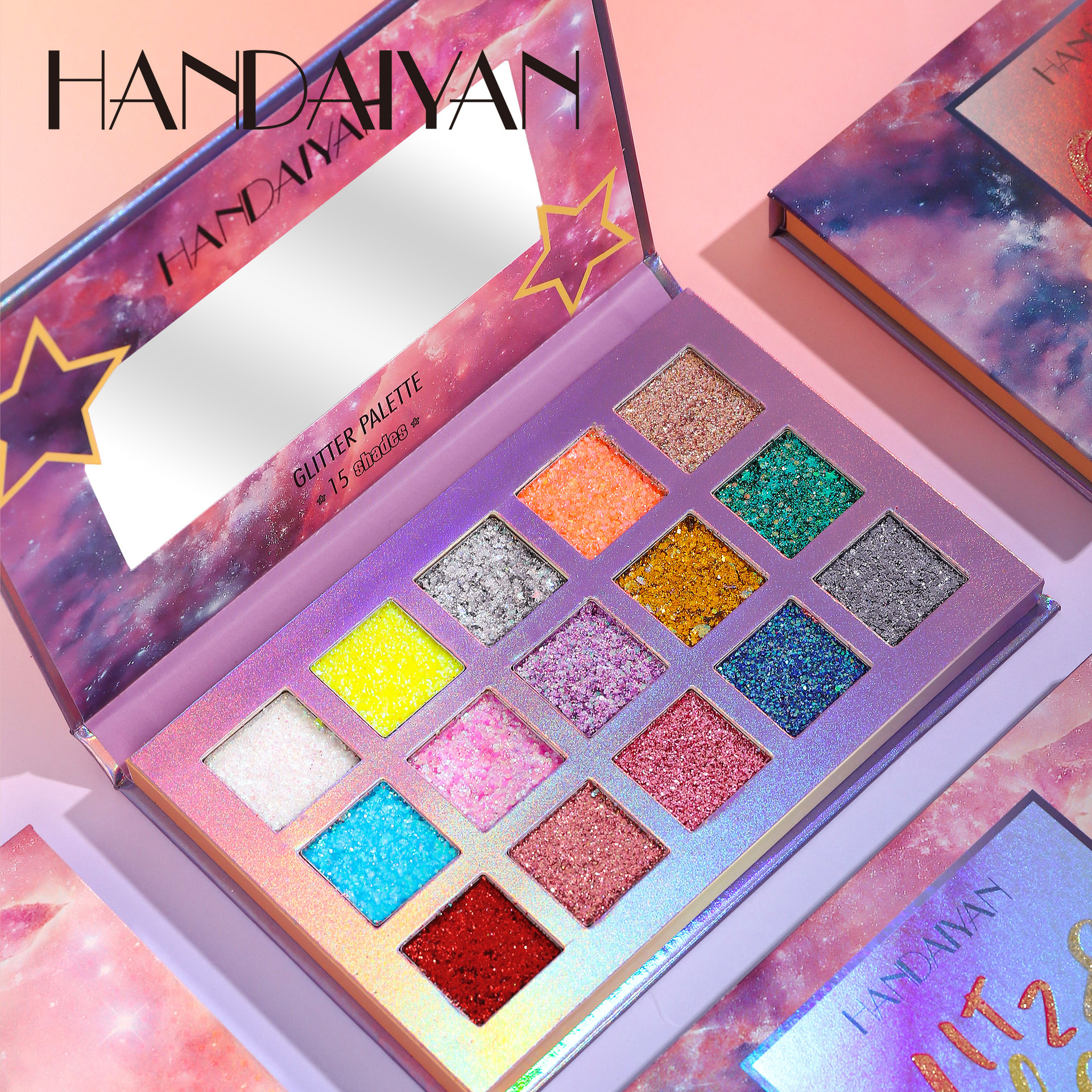 15-color handaiyan cross-border eyeshadow palette, genuine European and American large sequins, dazzling nightclub eyeshadow palette details Picture