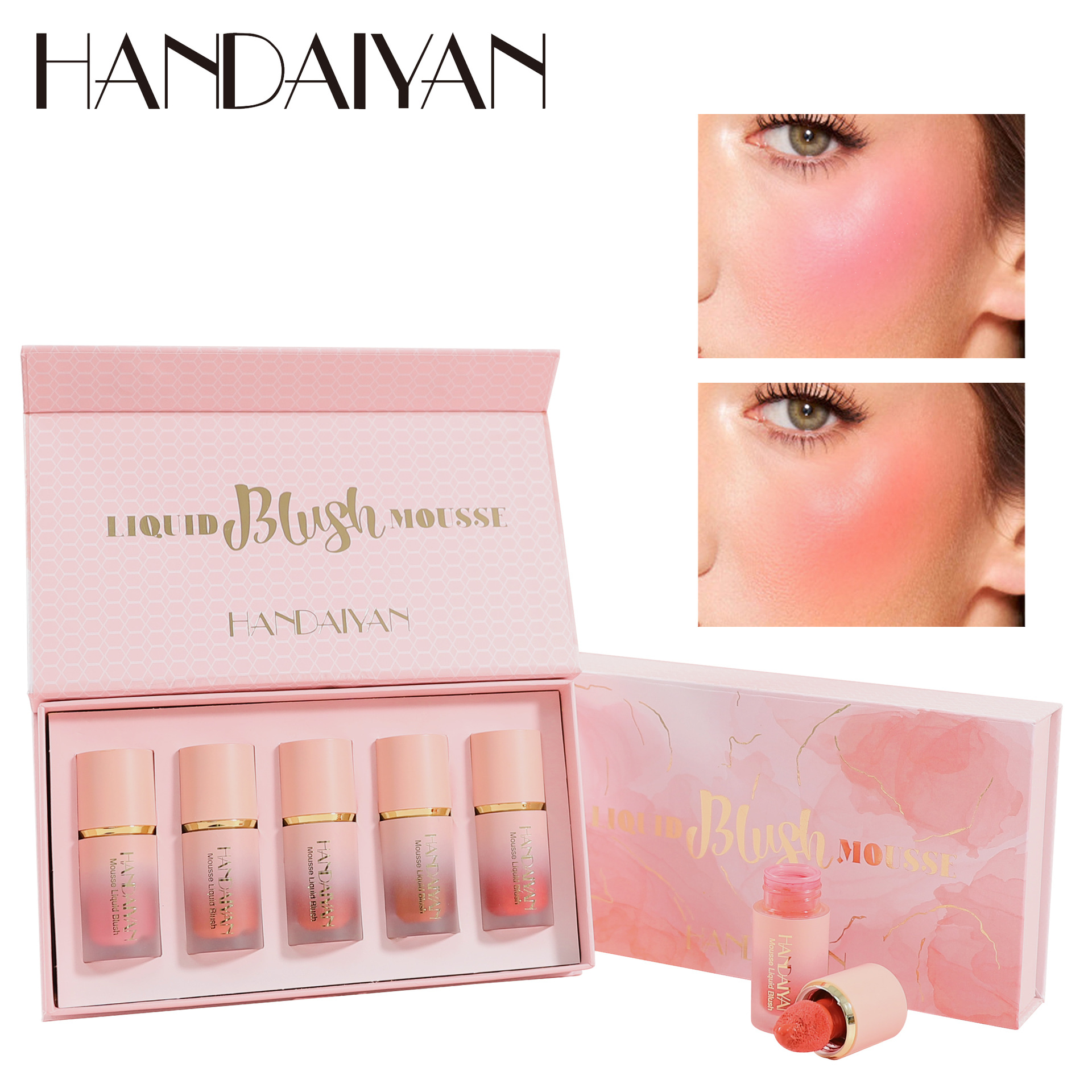 handaiyan Cross-border Blush Stick Set of 5 pieces, Pearl and matte Blush Liquid, easy to color and contouring liquid blush full figure
