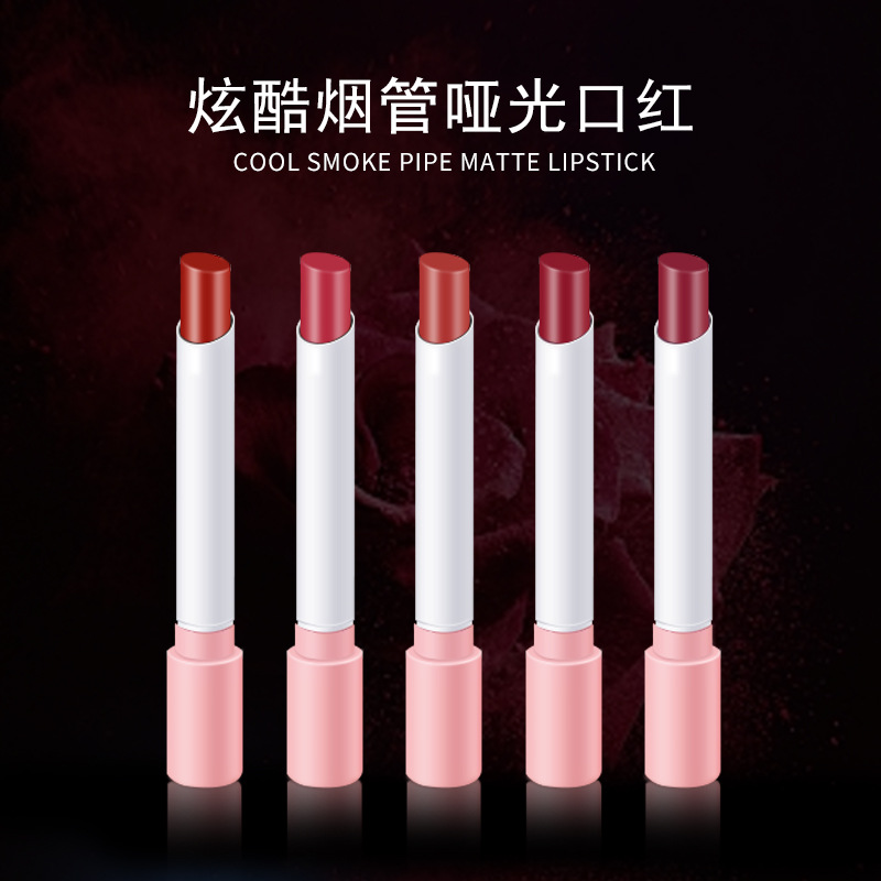 VIBELY export European and American matte non-stick cup cigarette tube lipstick, single small thin tube mini cigarette lipstick, pink details Picture