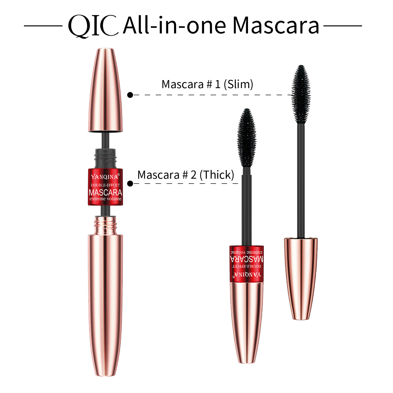 YANQINA's Long and Thick Dual-effect Mascara is waterproof and non-smudge, naturally curling double-head mascara Specification drawing