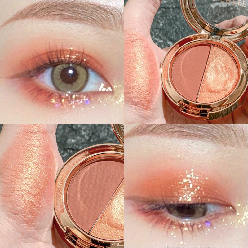 Mingxi Zhi dual-color Eyeshadow palette: Earth tone, pearlescent, matte, golden flash, polarized light, small plate, portable Pumpkin color eyeshadow palette full figure