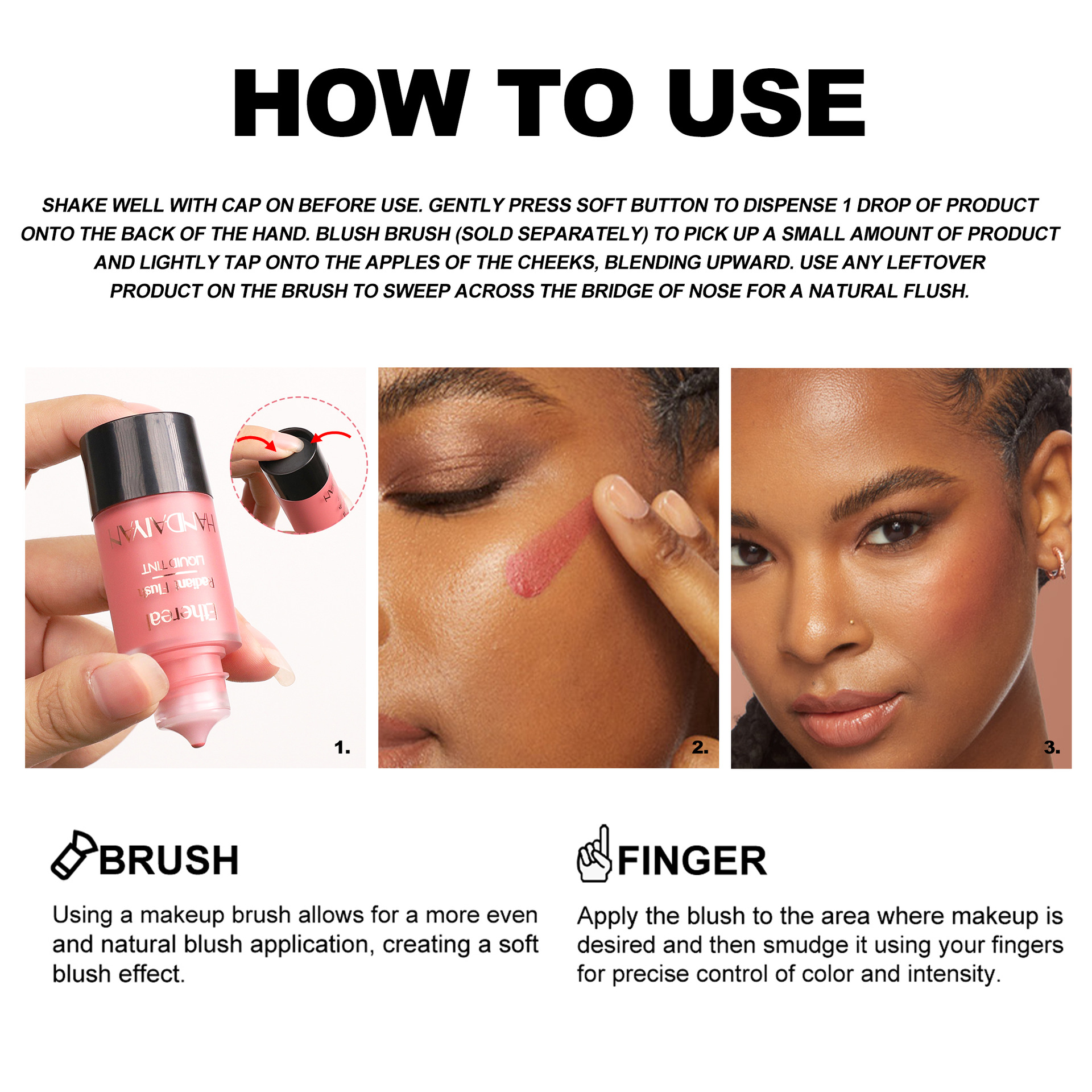 Cross-border exclusive liquid blush Press blush HANDAIYAN 6-color fine flash liquid blush Specification drawing