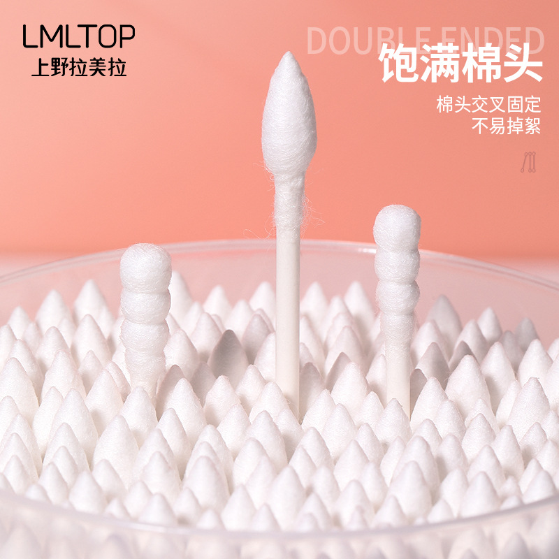 LMLTOP Double-headed cotton swabs 200 pieces, pointed and spiral-tipped paper sticks, makeup and cleaning cotton swabs A672 details Picture