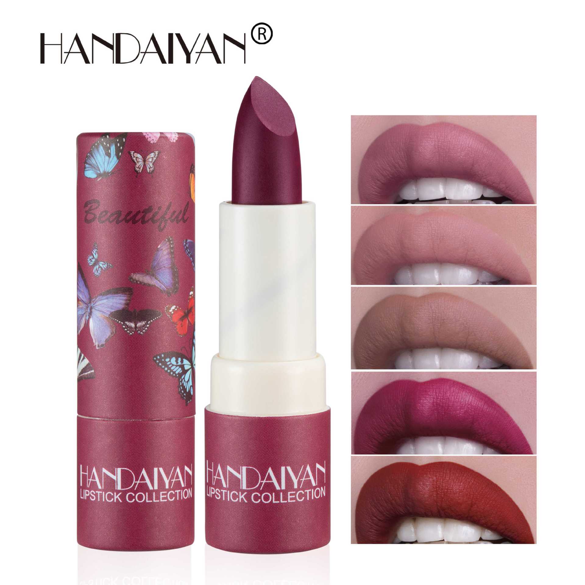 Cross-border paper tube lipstick, matte, long-lasting moisturizing HANDAIYAN Velvet misty nude color lip balm full figure