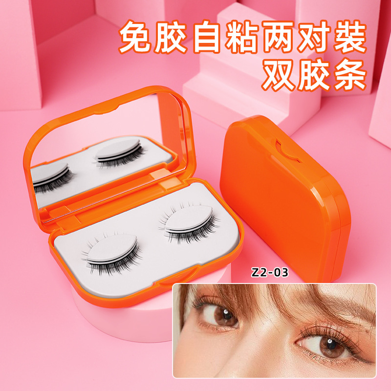 New two-pair self-adhesive false eyelashes, Japanese-style little devil, glue-free self-adhesive false eyelashes, jelly tape self-adhesive eyelashes details Picture