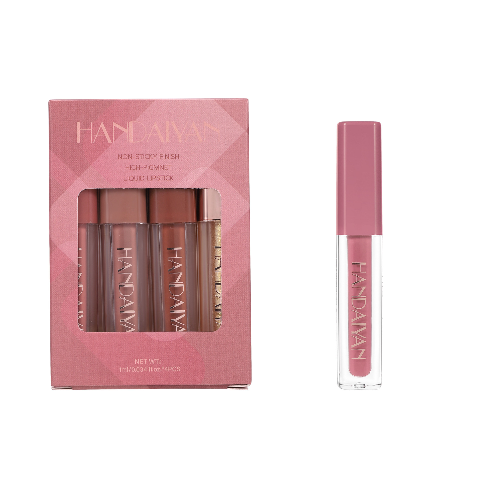 Cross-border Lip Gloss Set of 4 pieces HANDAIYAN Pearlescent Lip gloss Set, easy to color, long-lasting waterproof, non-stick cup Lip gloss set Item Picture