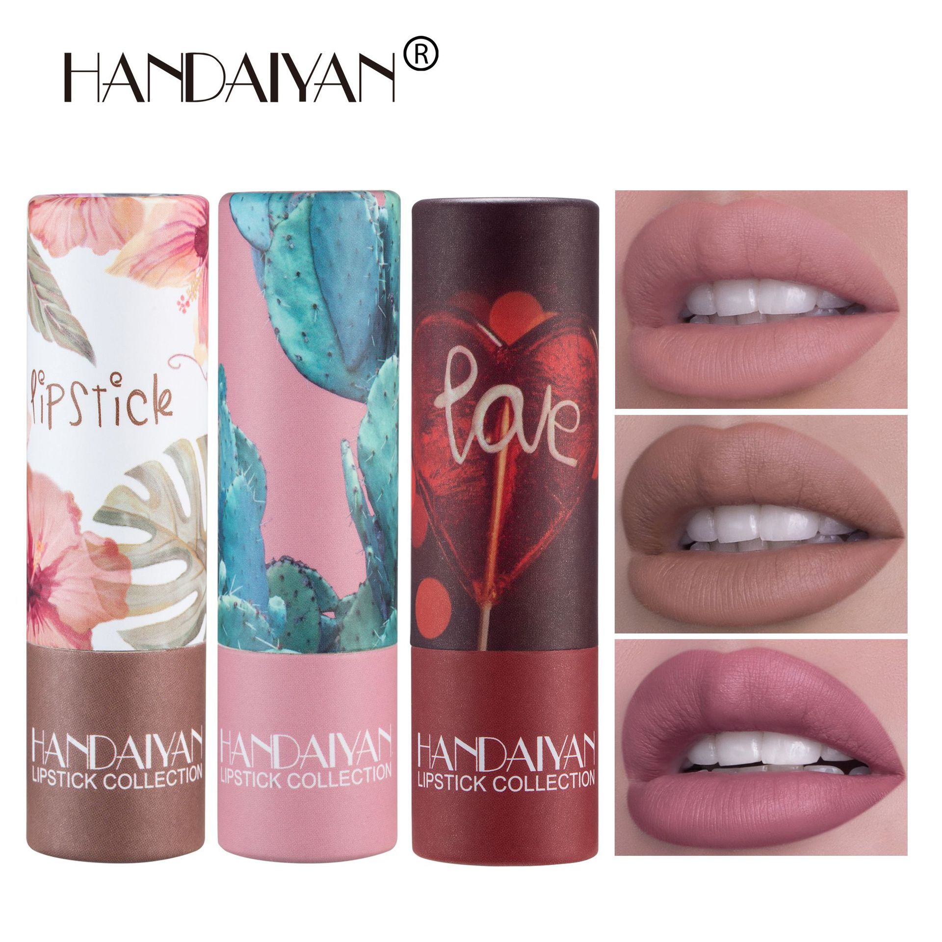 Cross-border paper tube lipstick, matte, long-lasting moisturizing HANDAIYAN Velvet misty nude color lip balm details Picture