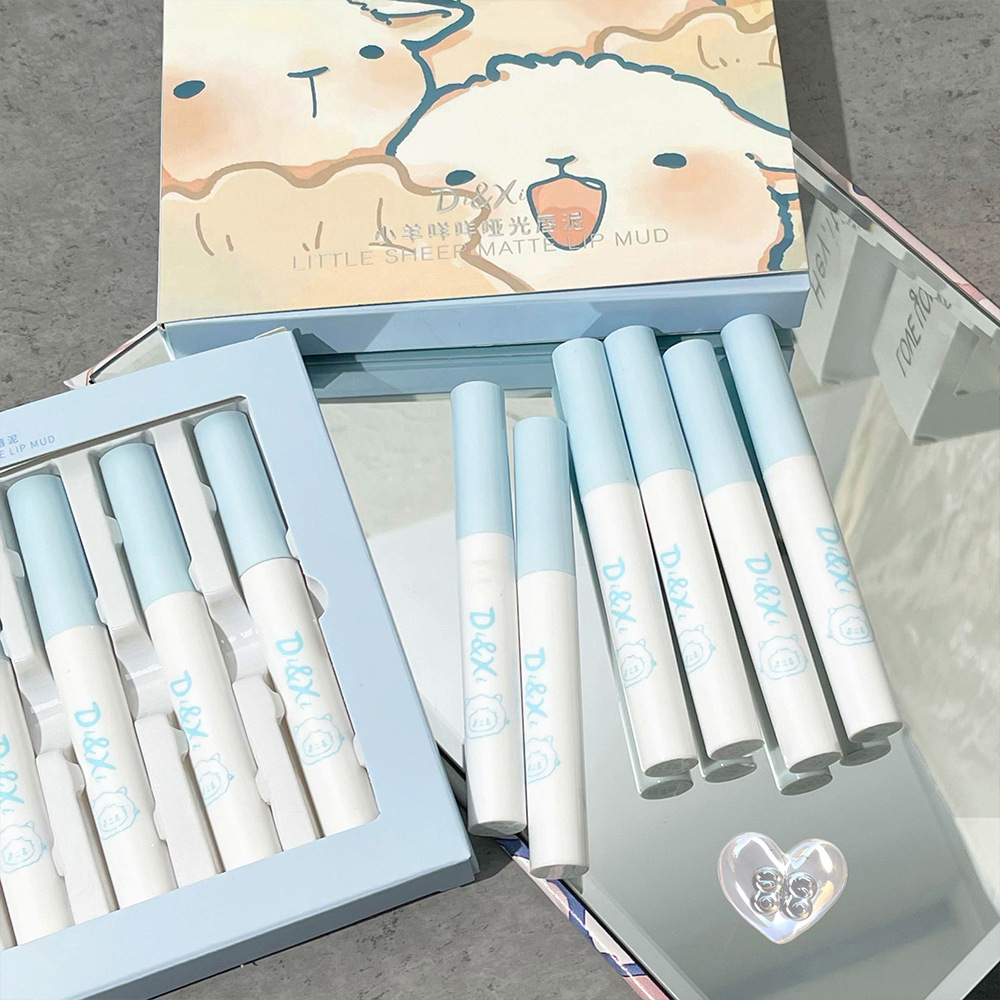 DIXI Little Lamb Miao Miao Matte Lip Gloss Set, 6-color velvet matte Lip gloss, Whitening Orange Brown, versatile for women wholesale Specification drawing
